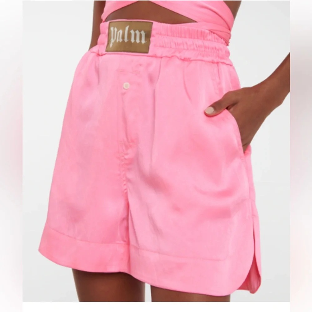 Palm Angels Shorts Satin Pink Boxer Technical Logo Women’s XS
